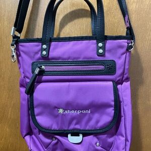 Sherpani Purple Handbag or Crossbody with Black Accents, Lots of Compartments